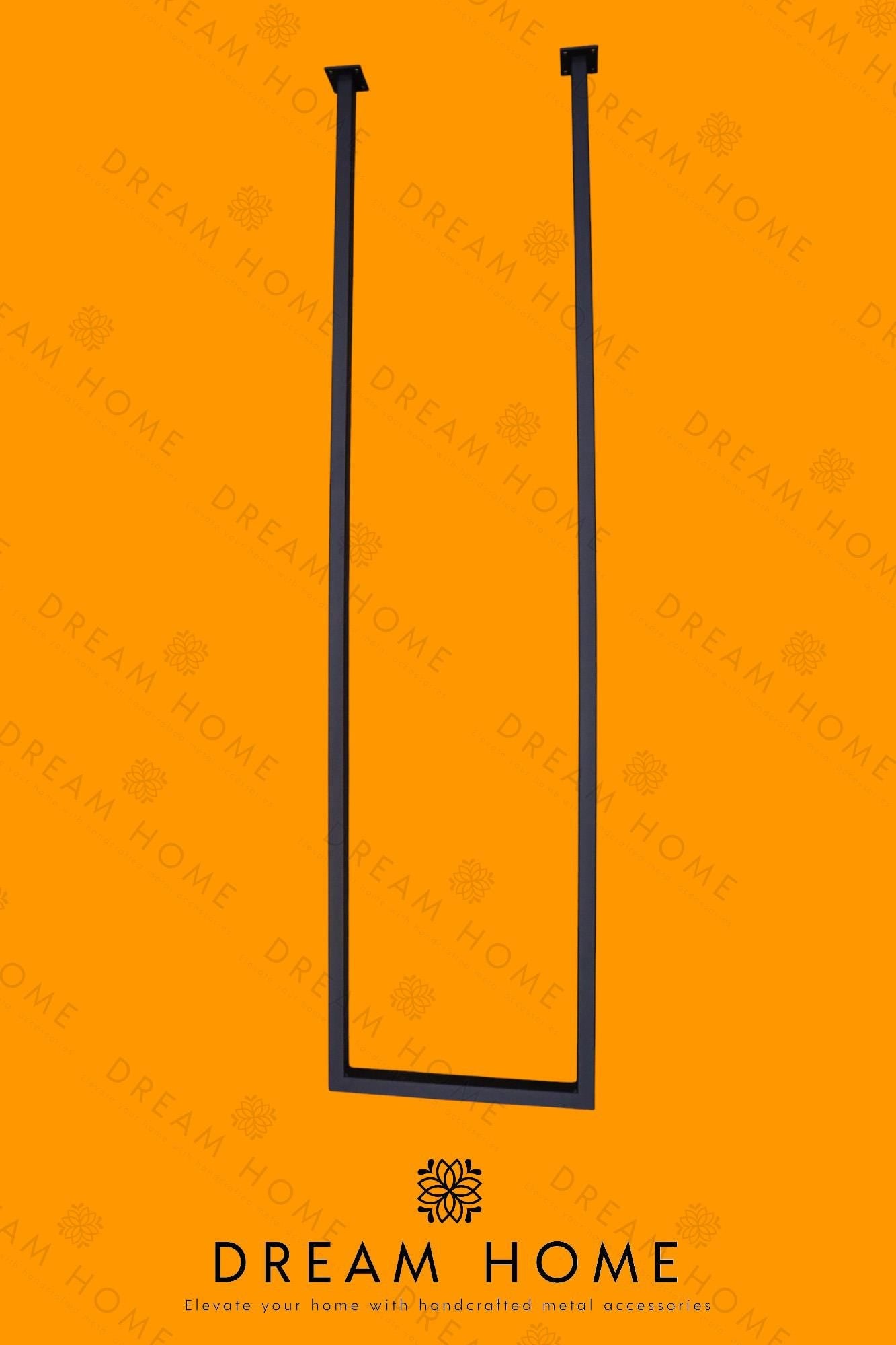 Vertical Minimalist Black Towel Rack | Ceiling-Mounted Metal Frame | 120x30cm Modern Bathroom Decor