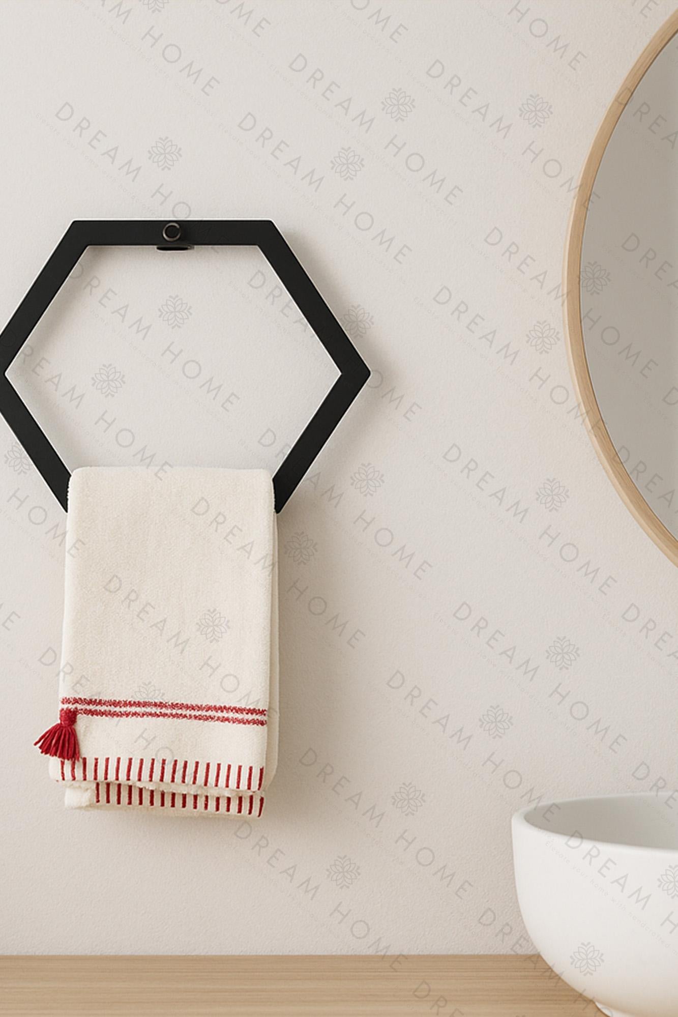 Modern Hexagonal Black Metal Towel Ring