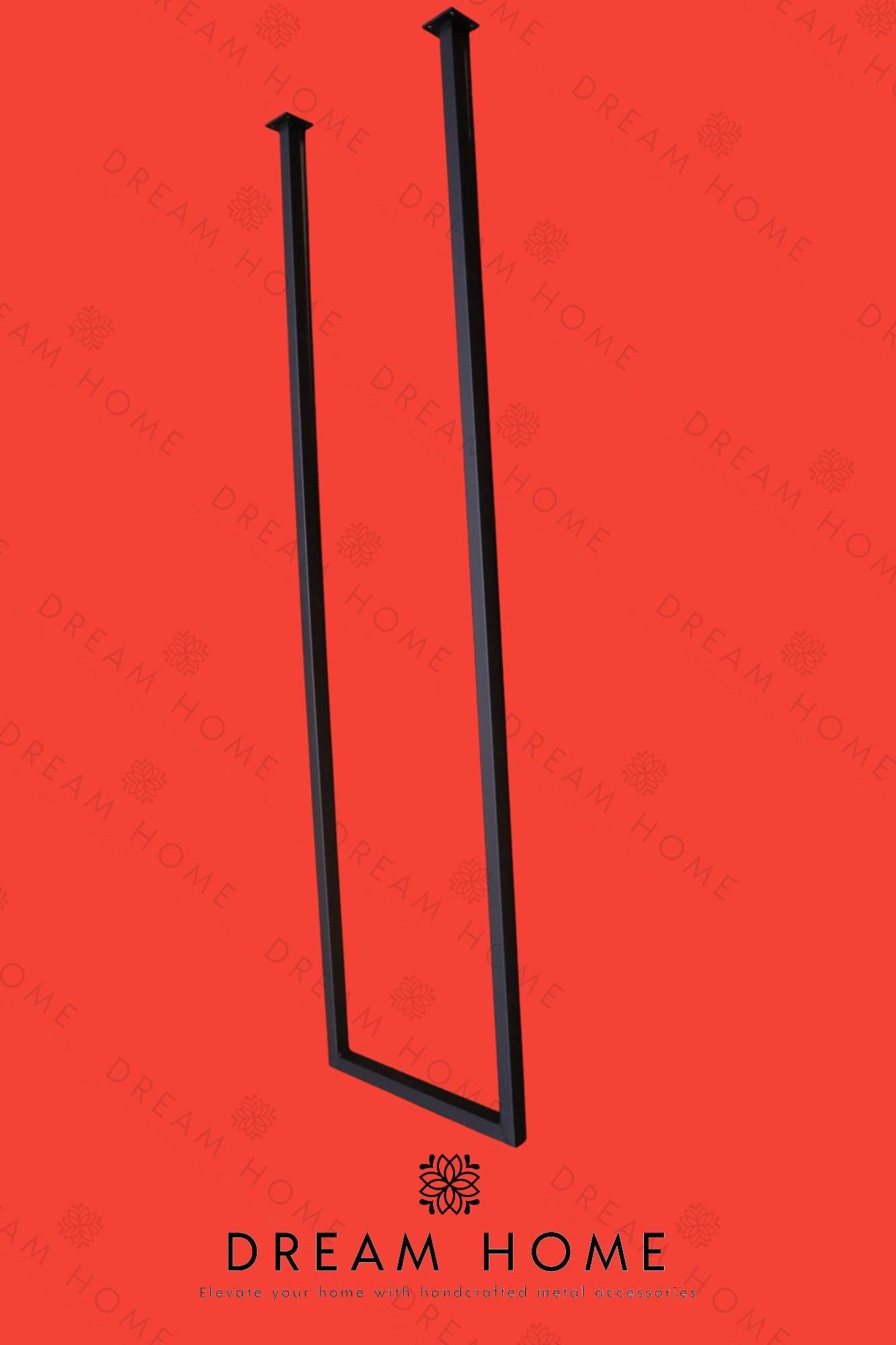Vertical Minimalist Black Towel Rack | Ceiling-Mounted Metal Frame | 120x30cm Modern Bathroom Decor