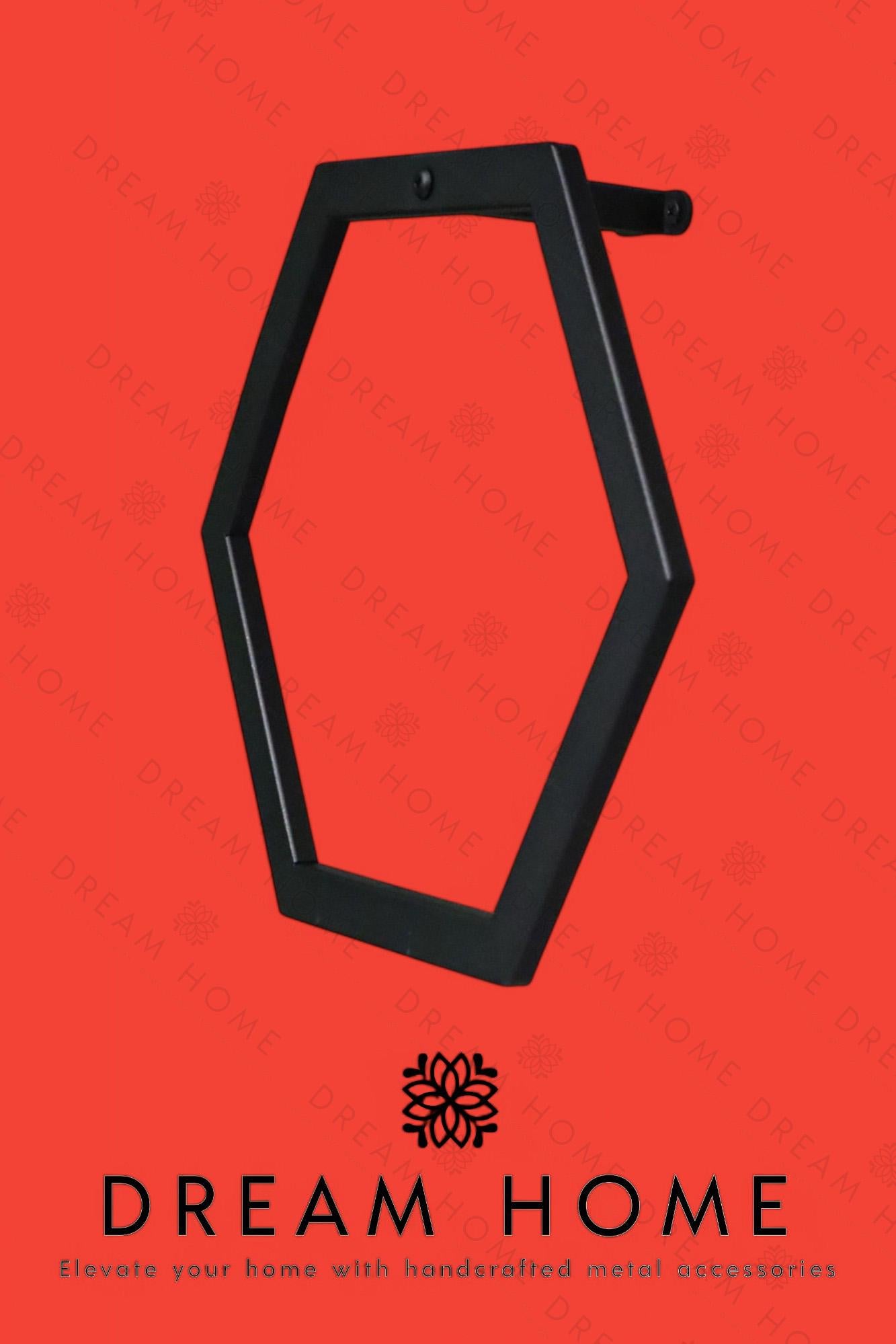 Modern Hexagonal Black Metal Towel Ring
